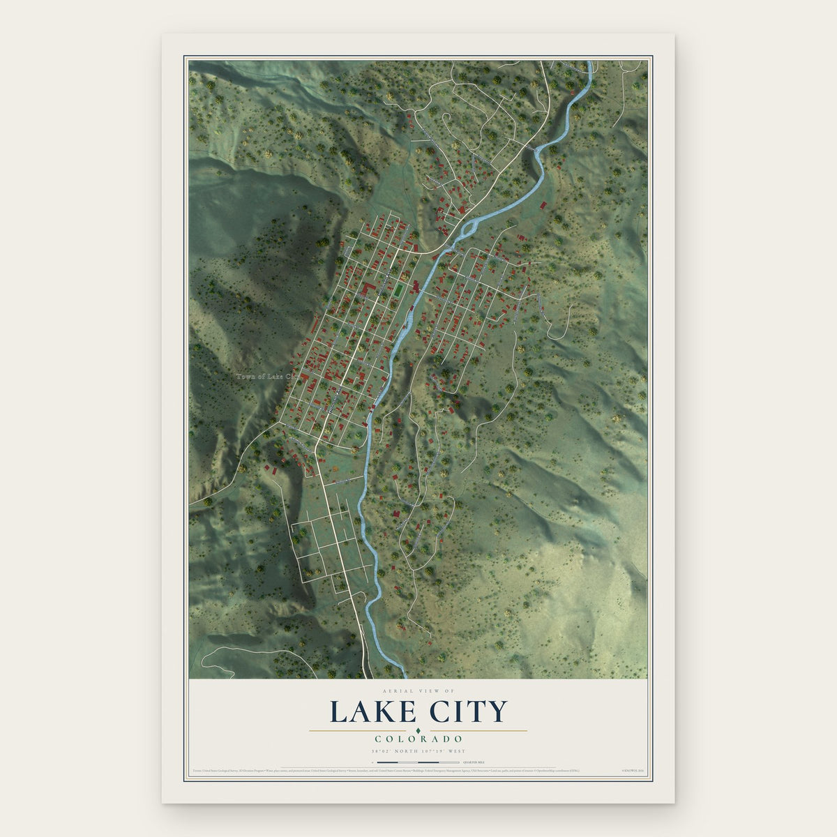 Lake City, Colorado map print, the full design