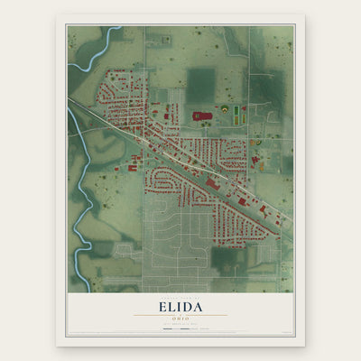Elida, Ohio map print, the full design