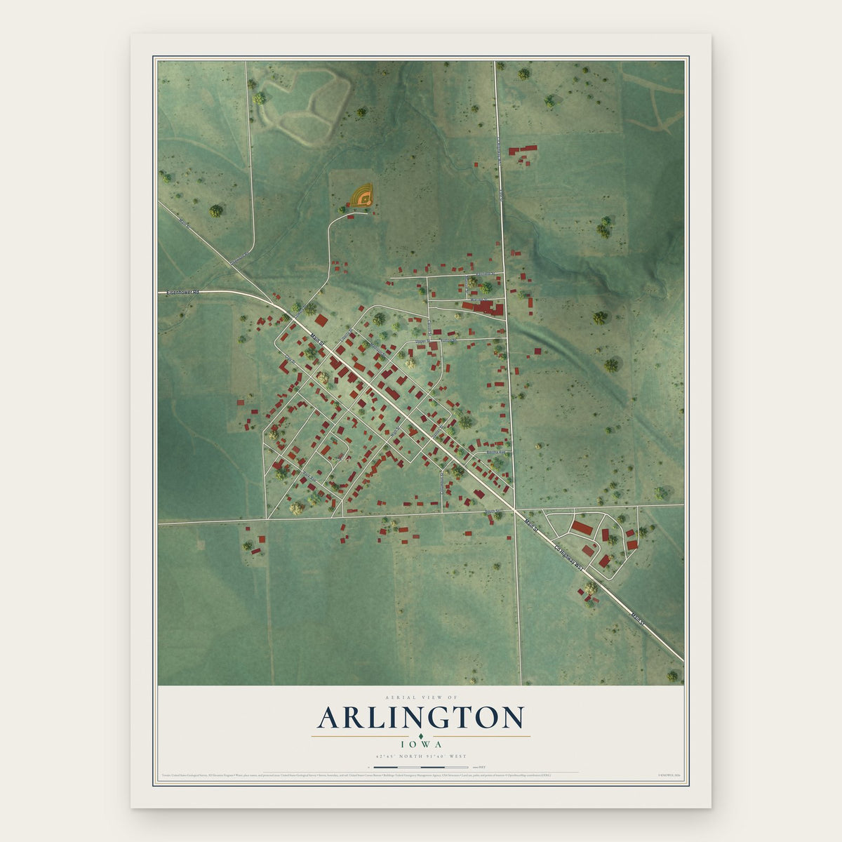 Arlington, Iowa map print, the full design