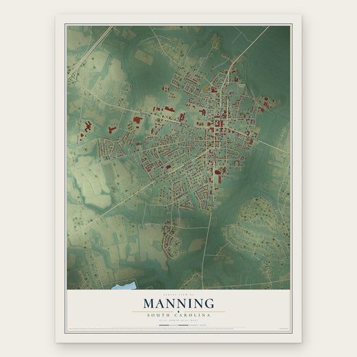 Manning, South Carolina map print, the full design