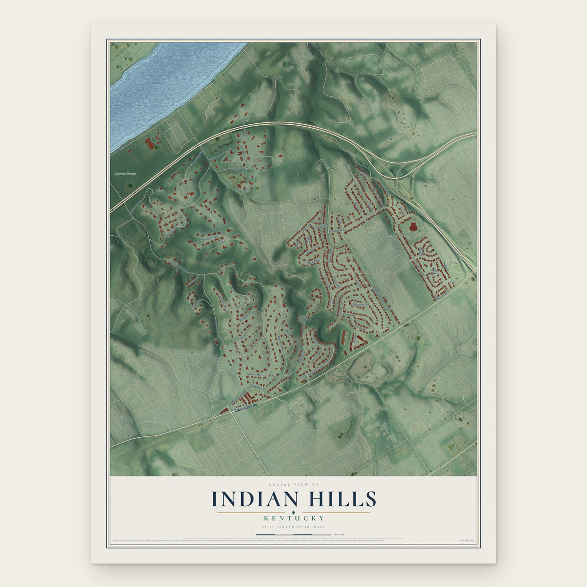 Indian Hills, Kentucky map print, the full design