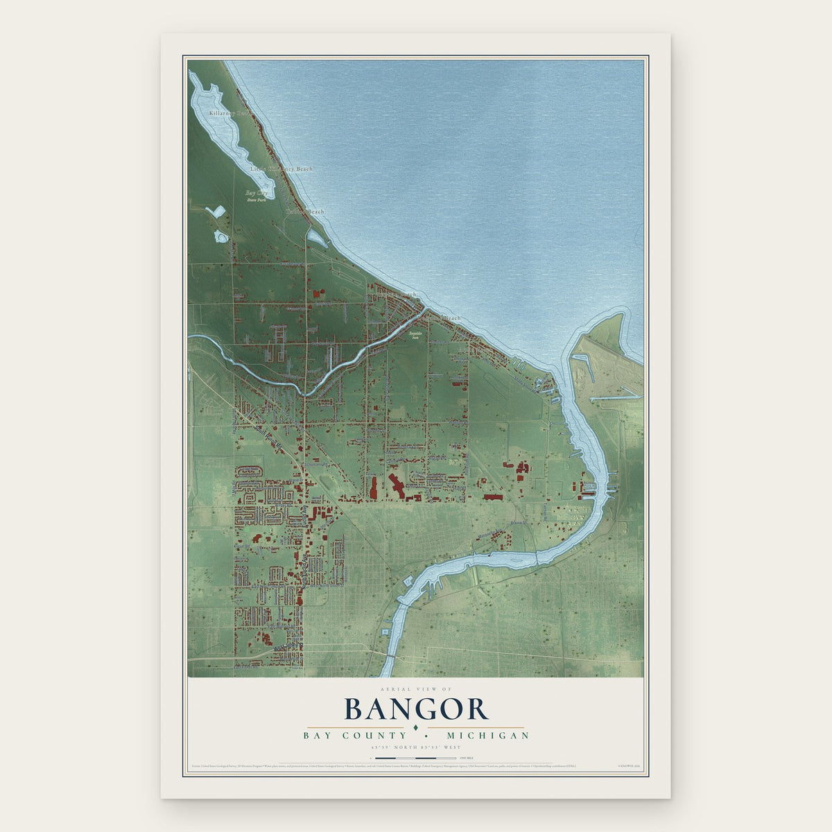 Bangor, Bay County, Michigan map print, the full design