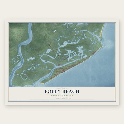 Folly Beach, South Carolina map print, the full design