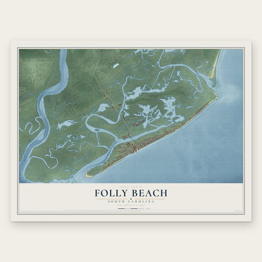 Folly Beach, South Carolina map print, the full design