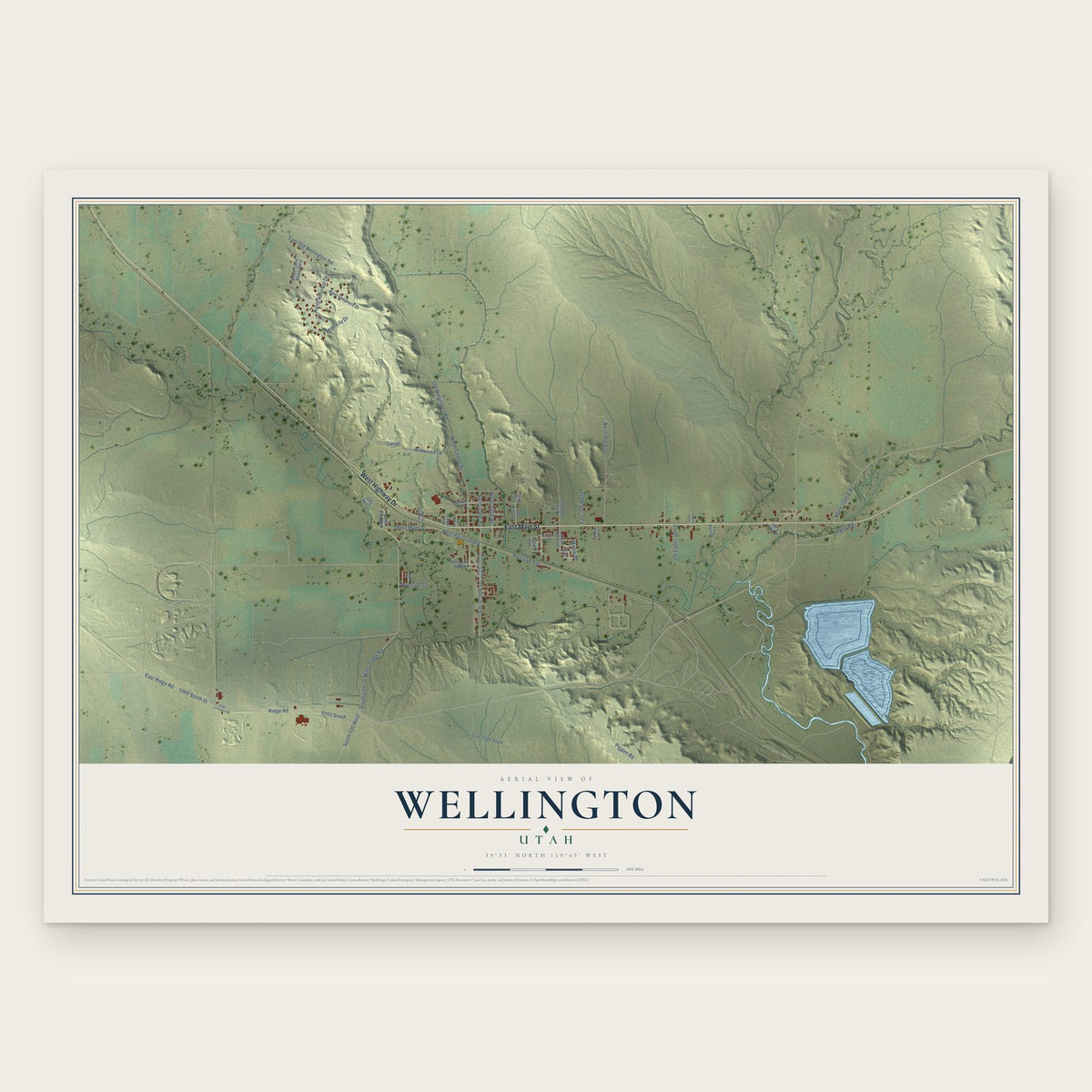Wellington, Utah map print, the full design
