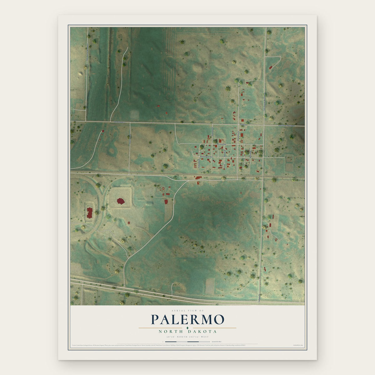 Palermo, North Dakota map print, the full design
