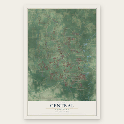 Central, Louisiana map print, the full design