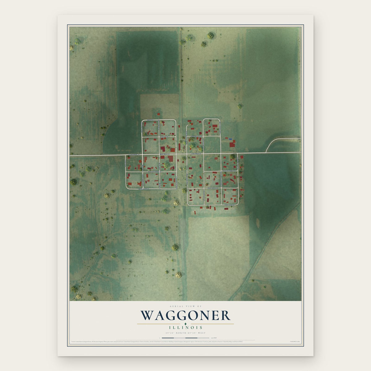 Waggoner, Illinois map print, the full design