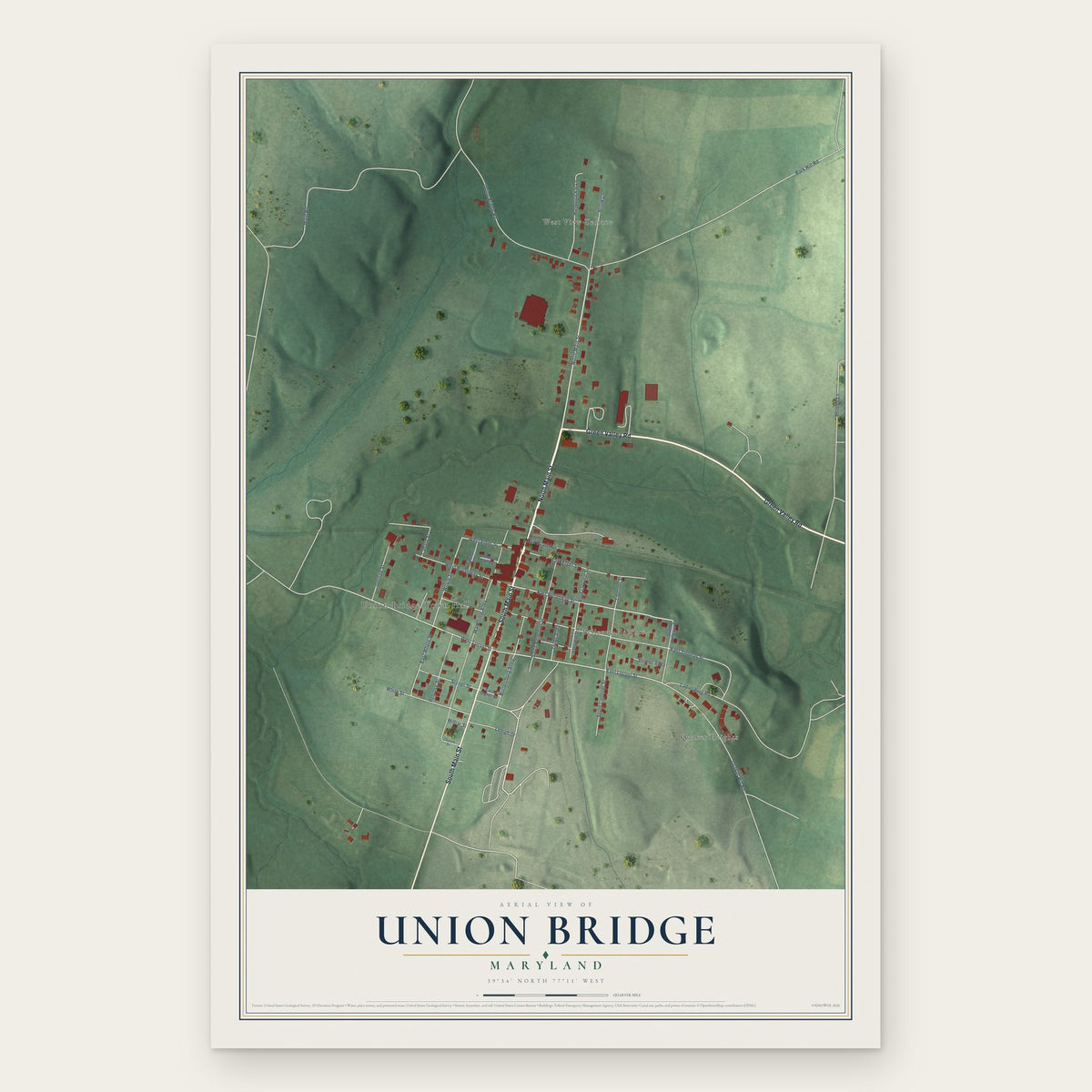 Union Bridge, Maryland map print, the full design