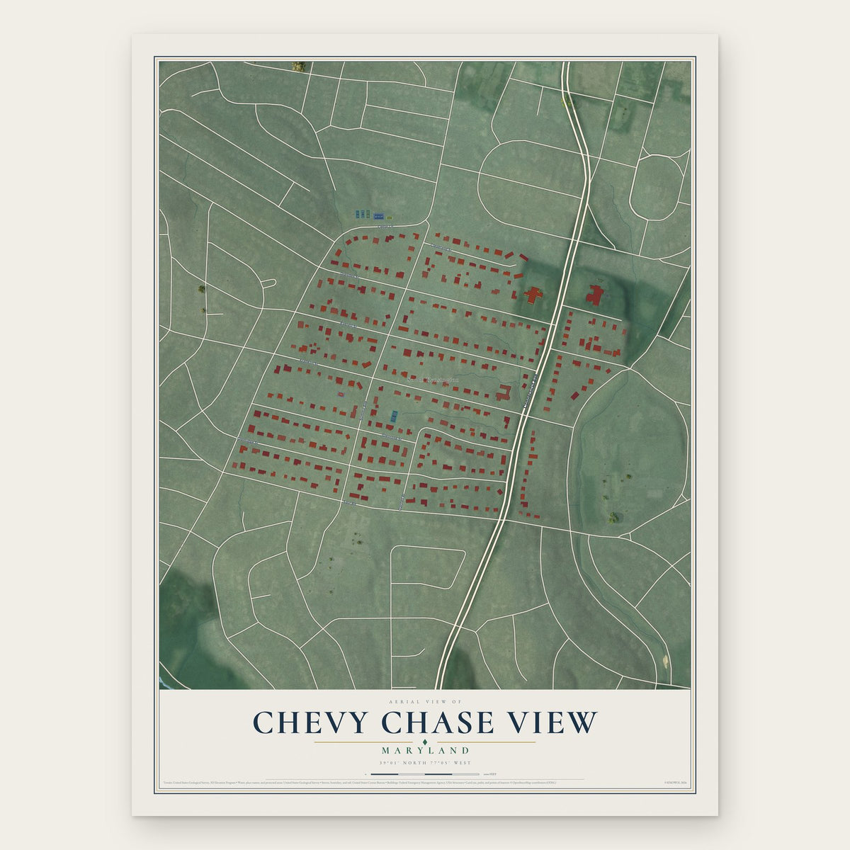Chevy Chase View, Maryland map print, the full design