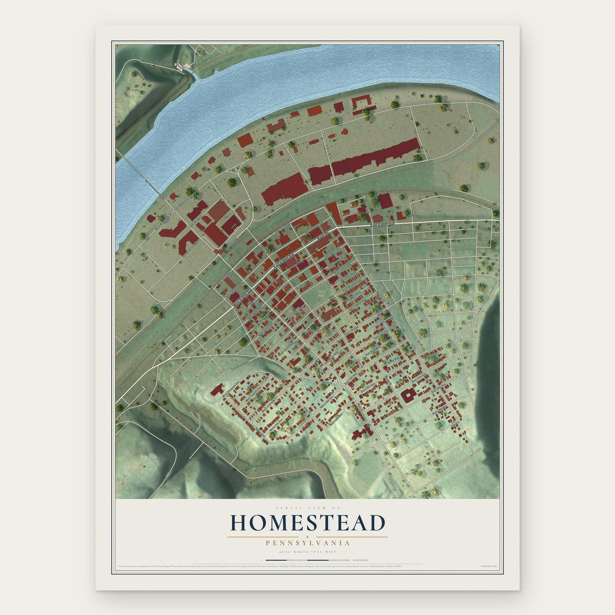 Homestead, Pennsylvania map print, the full design