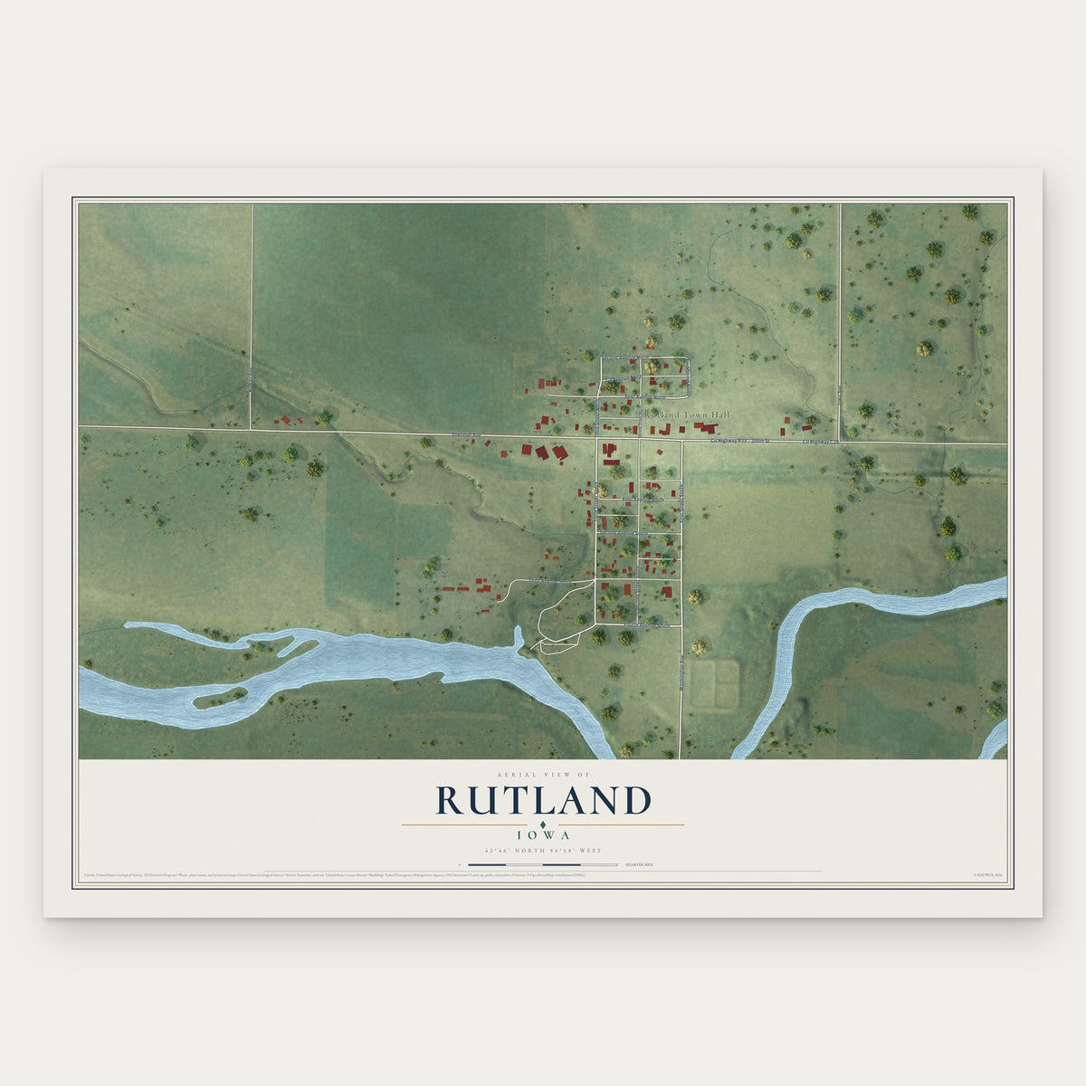Rutland, Iowa map print, the full design