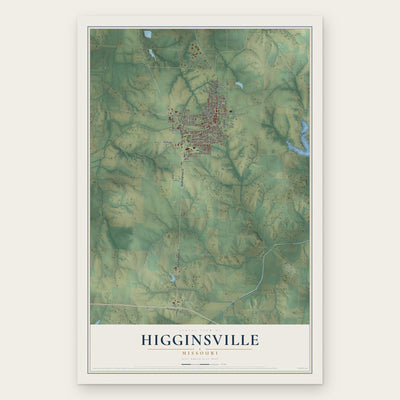 Higginsville, Missouri map print, the full design