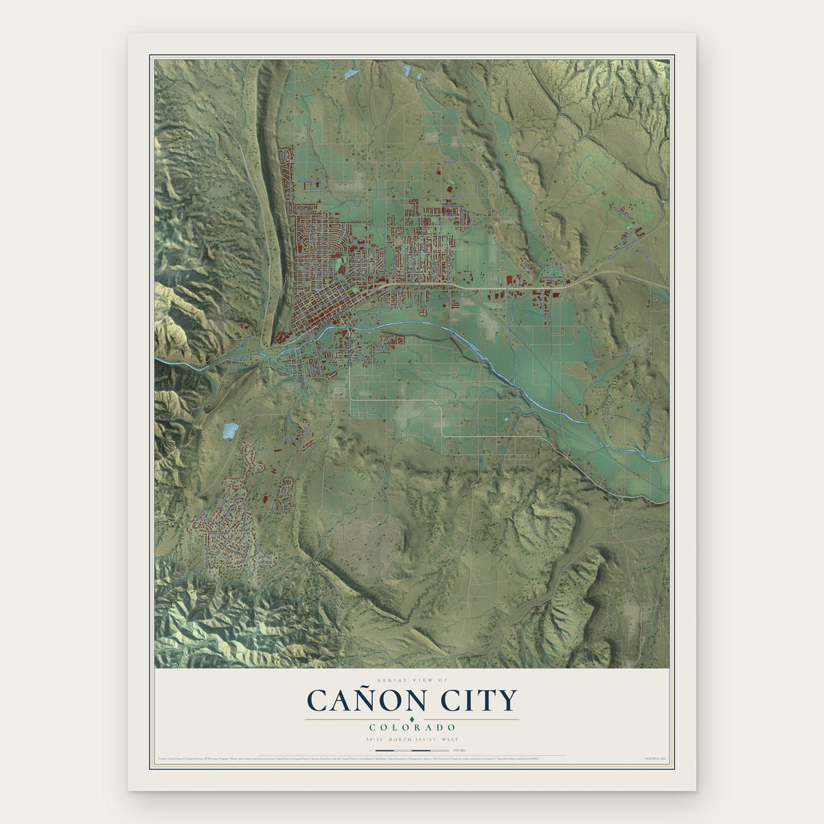 Cañon City, Colorado map print, the full design