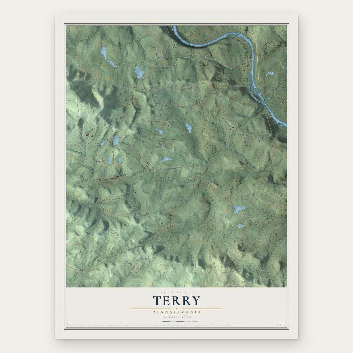 Terry, Pennsylvania map print, the full design