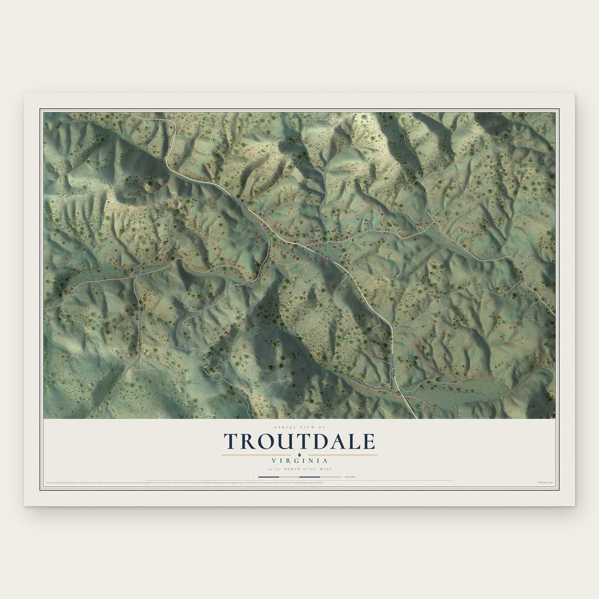 Troutdale, Virginia map print, the full design