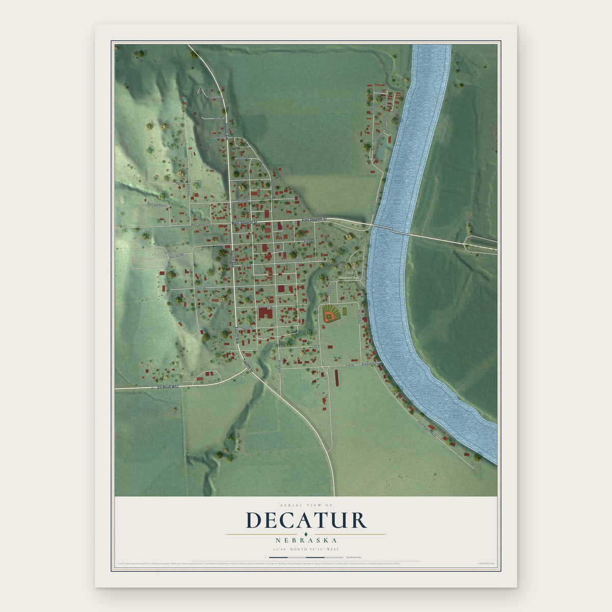 Decatur, Nebraska map print, the full design