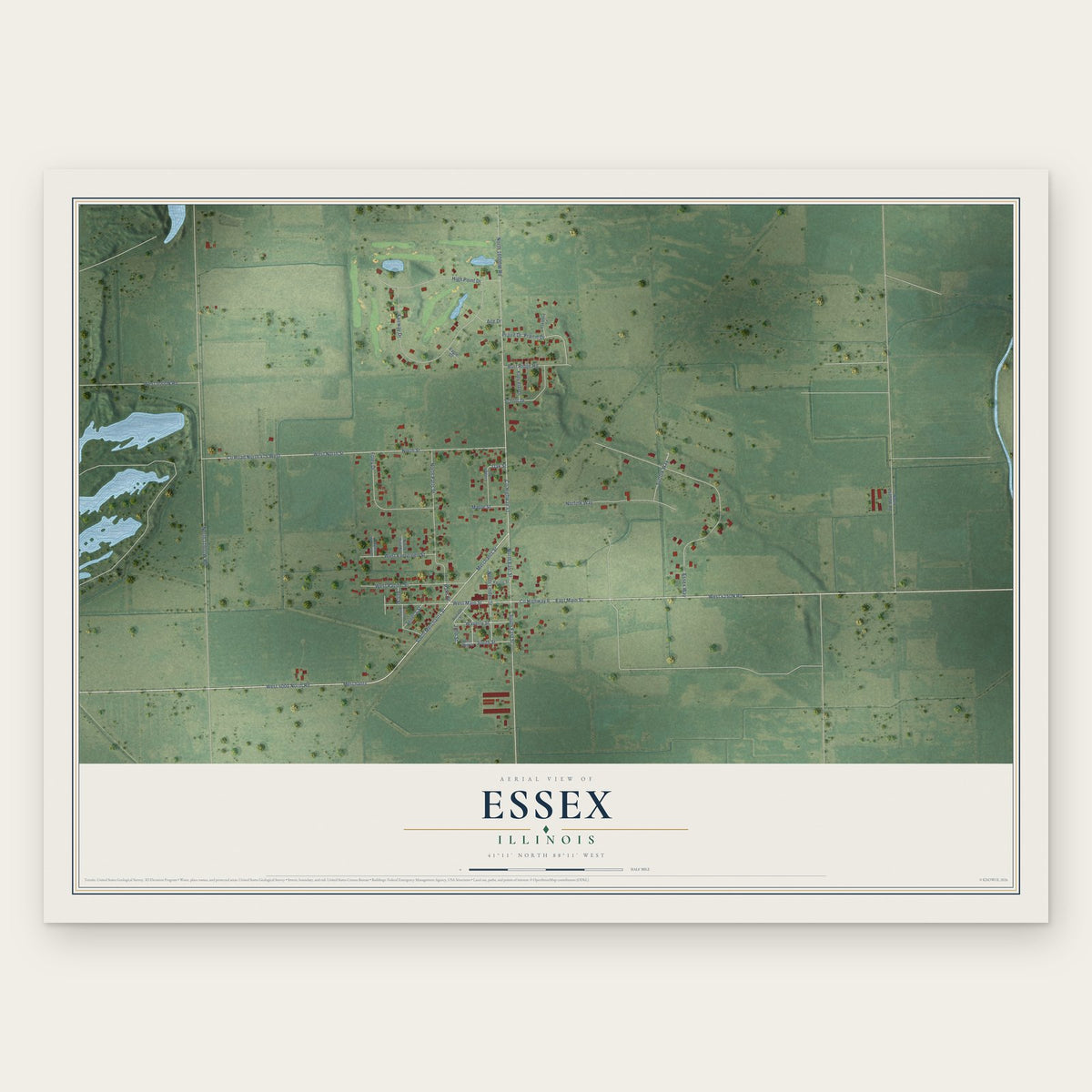 Essex, Illinois map print, the full design