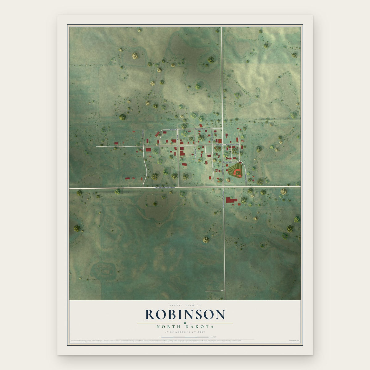 Robinson, North Dakota map print, the full design
