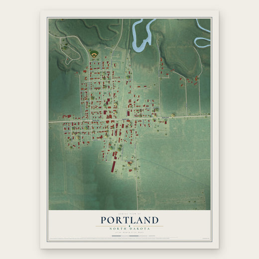 Portland, North Dakota map print, the full design