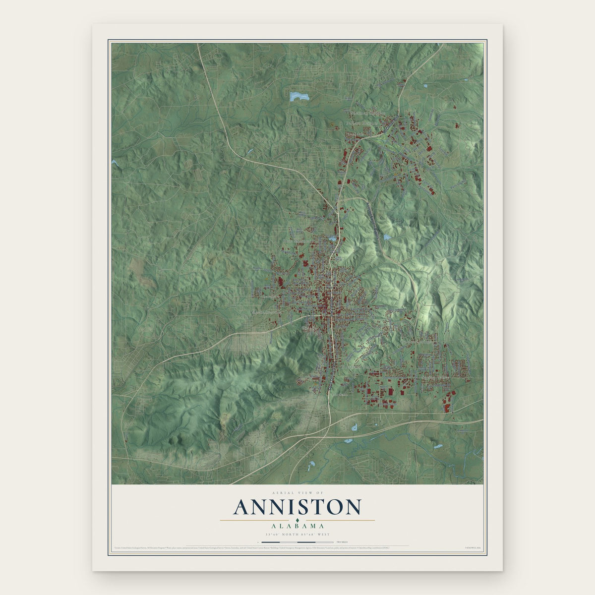 Anniston, Alabama map print, the full design