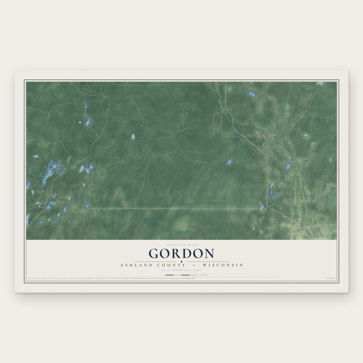 Gordon, Ashland County, Wisconsin map print, the full design