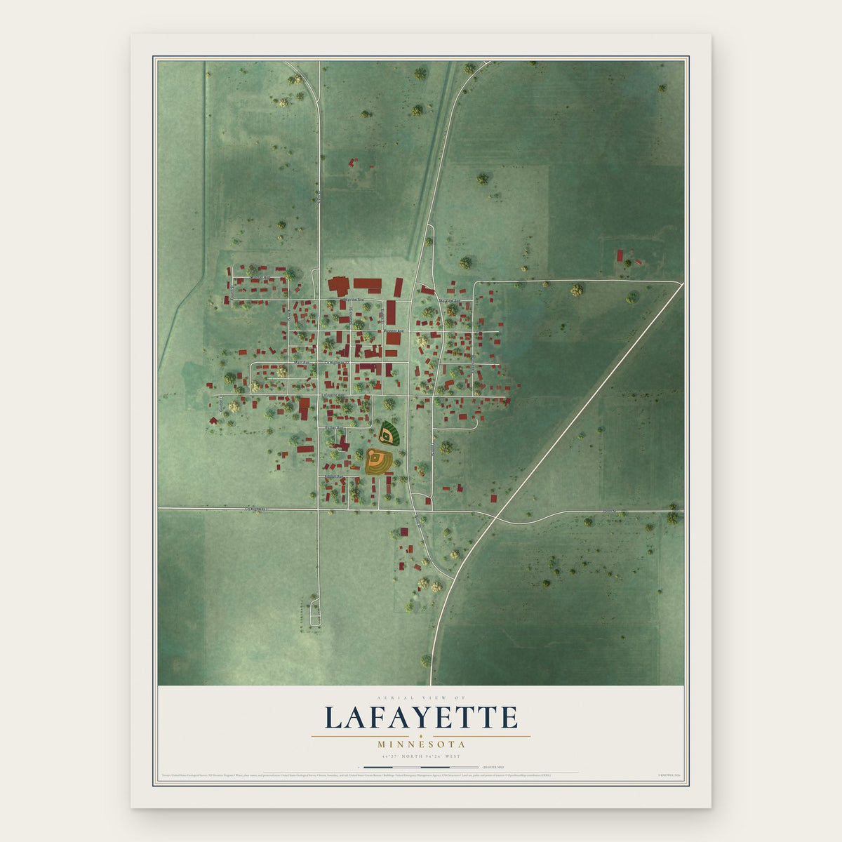 Lafayette, Minnesota map print, the full design