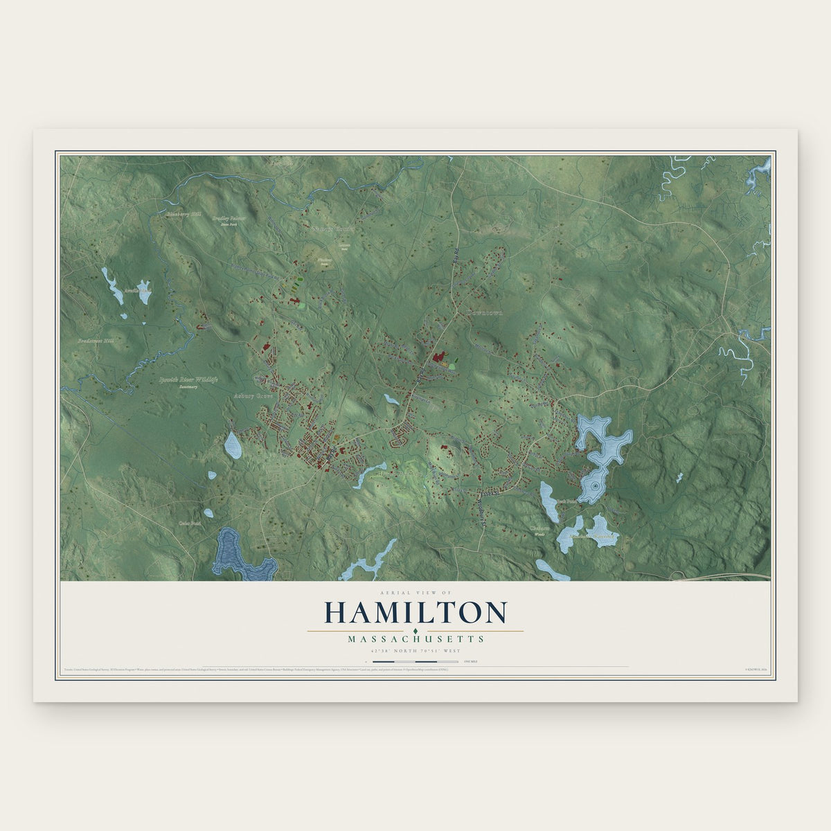 Hamilton, Massachusetts map print, the full design