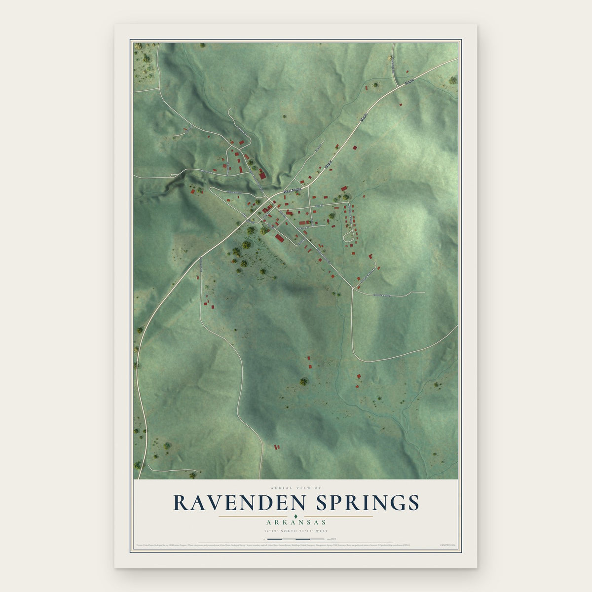 Ravenden Springs, Arkansas map print, the full design