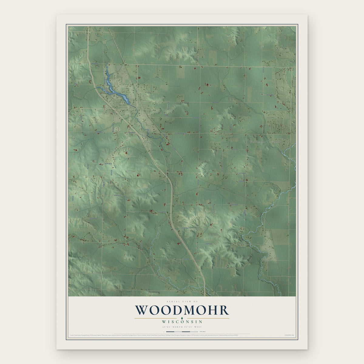 Woodmohr, Wisconsin map print, the full design