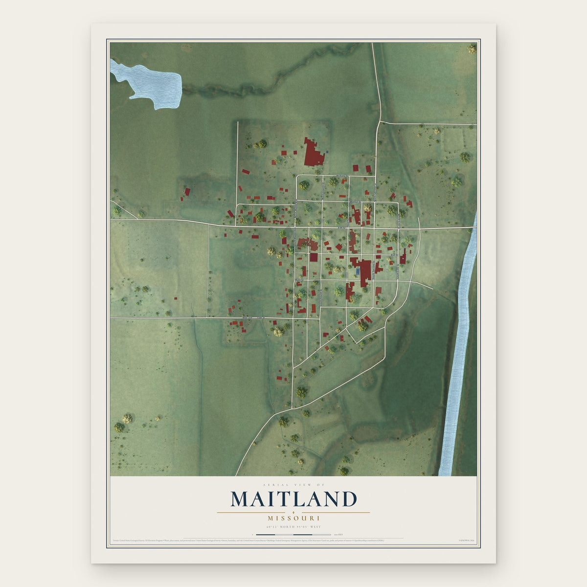 Maitland, Missouri map print, the full design