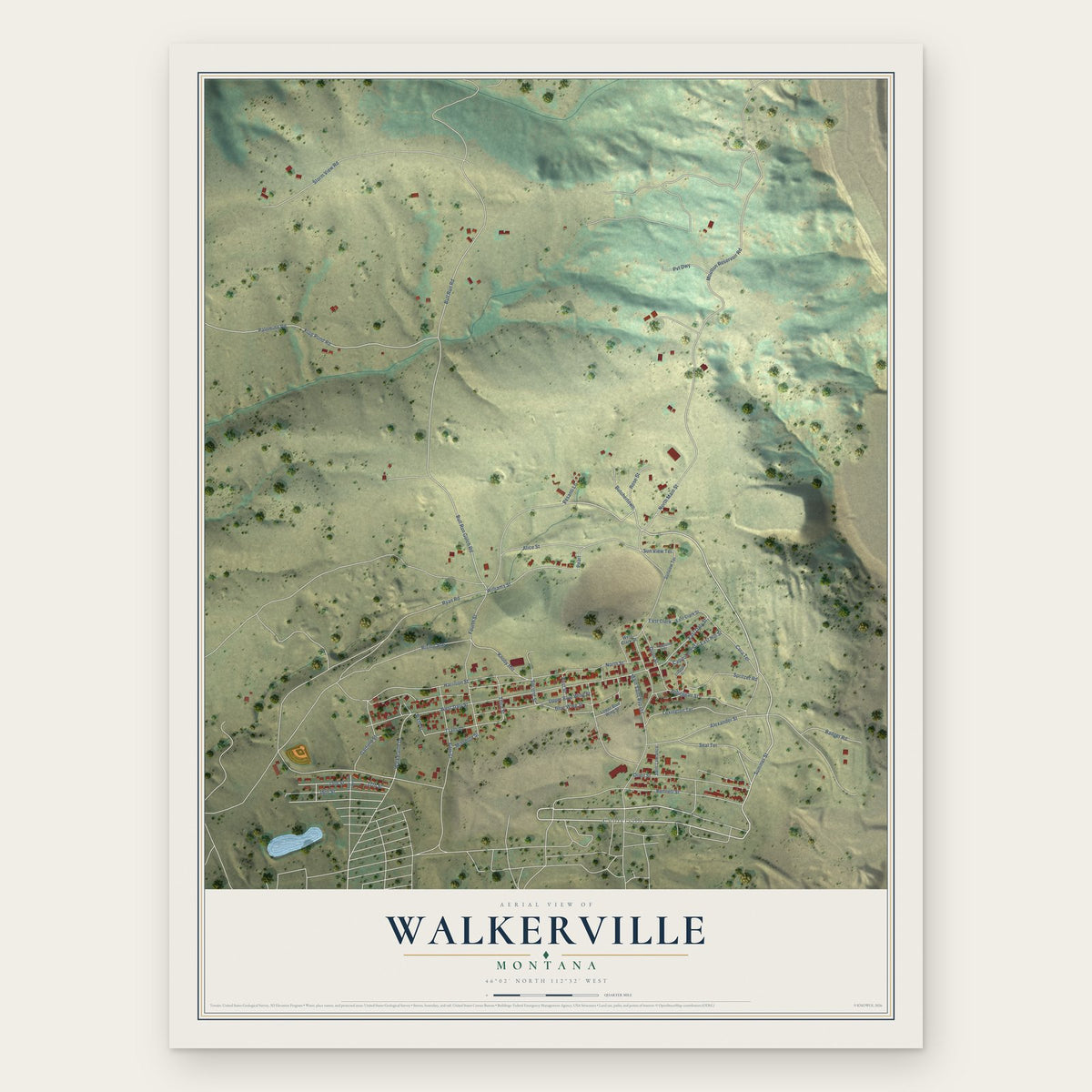 Walkerville, Montana map print, the full design
