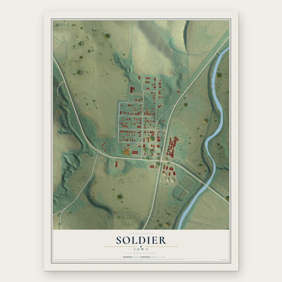 Soldier, Iowa map print, the full design