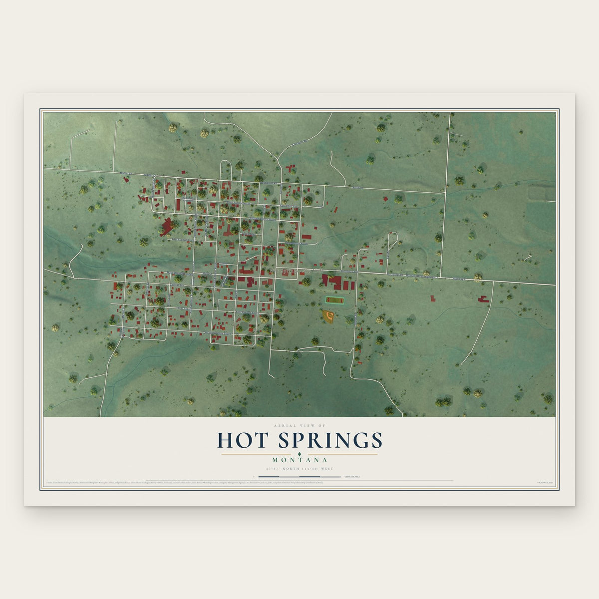 Hot Springs, Montana map print, the full design