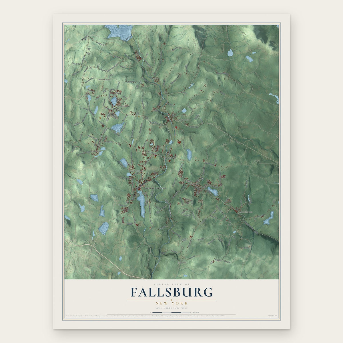 Fallsburg, New York map print, the full design