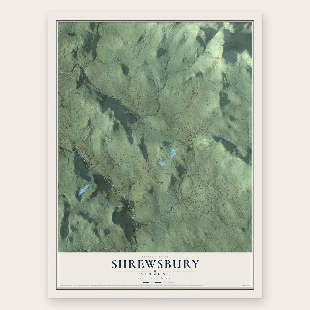 Shrewsbury, Vermont map print, the full design