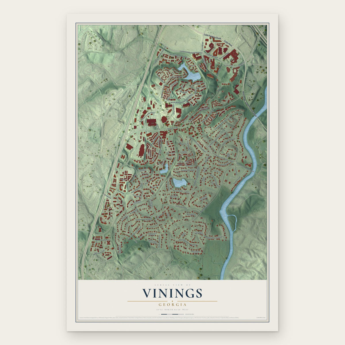 Vinings, Georgia map print, the full design