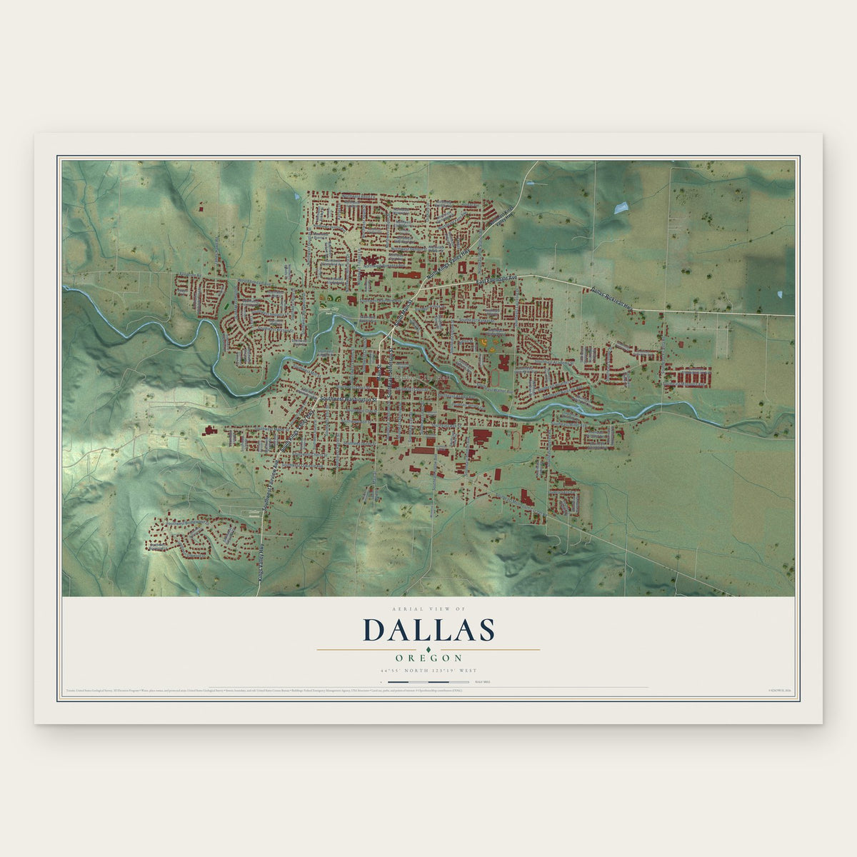 Dallas, Oregon map print, the full design
