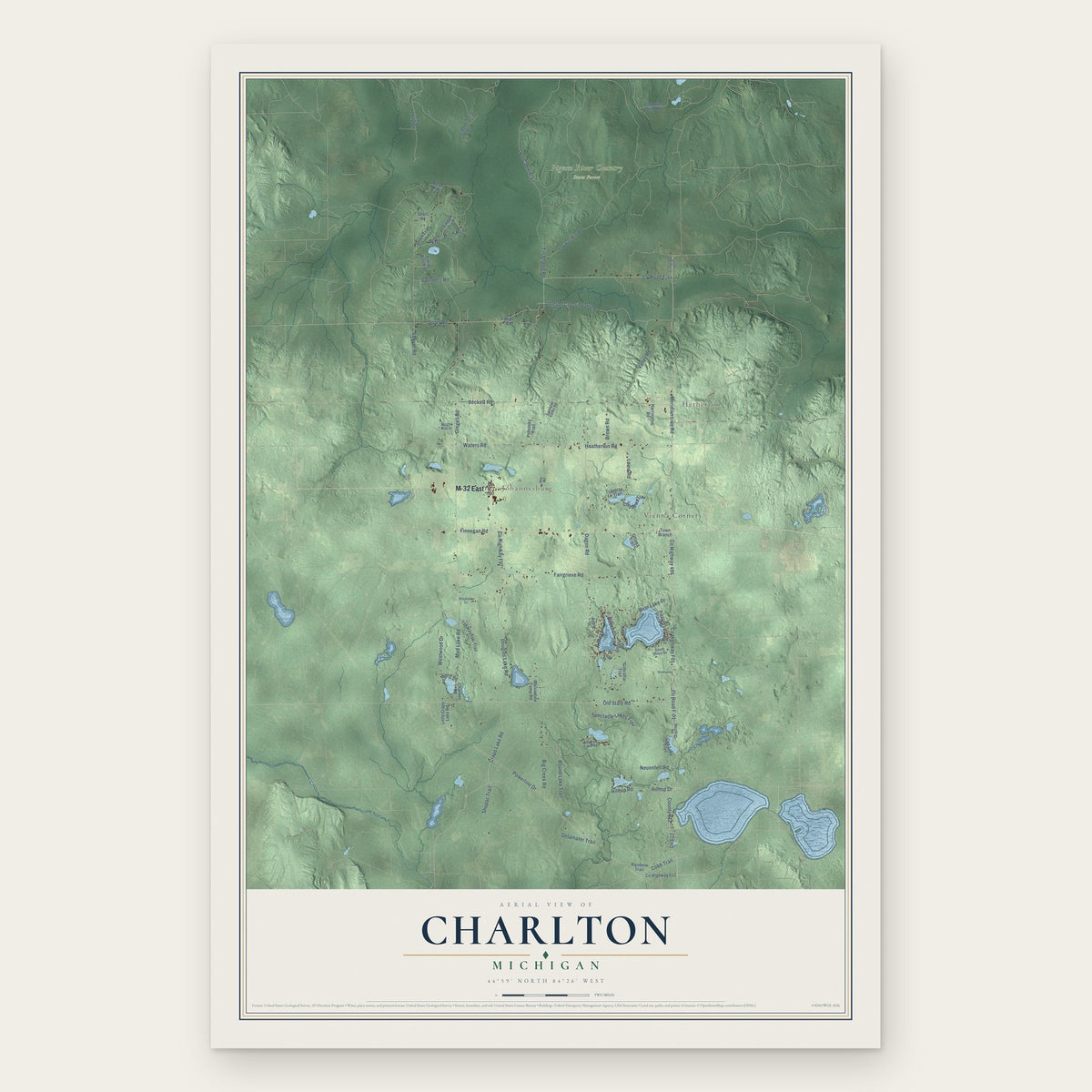 Charlton, Michigan map print, the full design