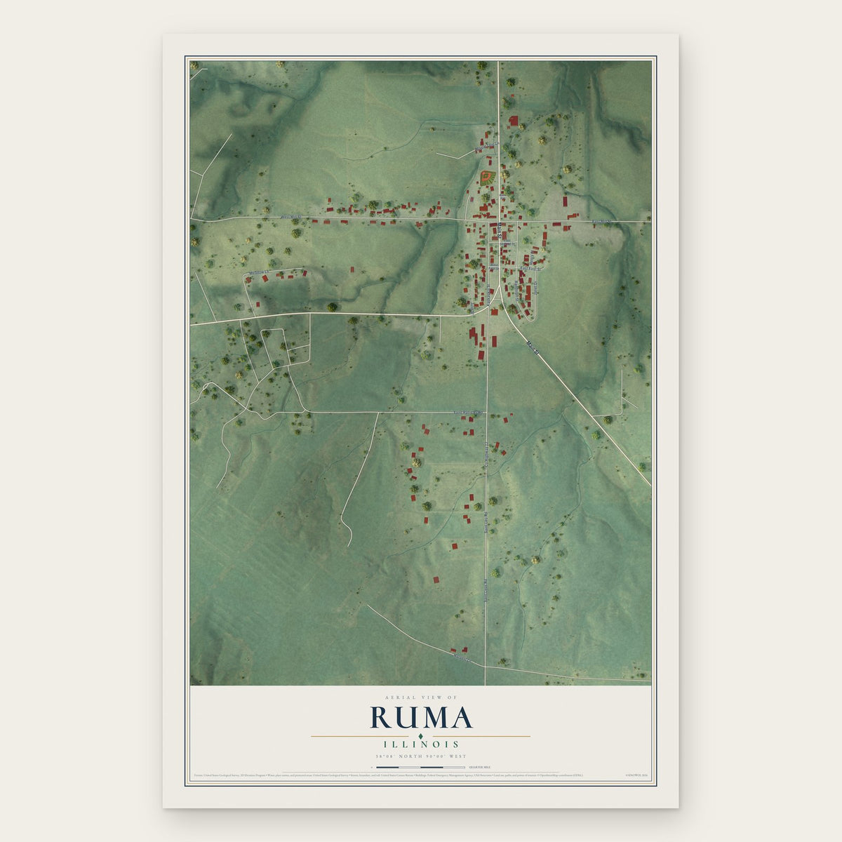 Ruma, Illinois map print, the full design