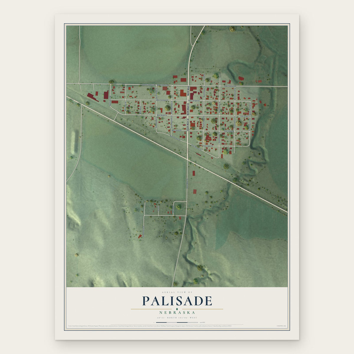 Palisade, Nebraska map print, the full design