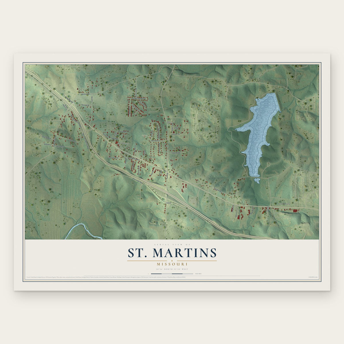 St. Martins, Missouri map print, the full design