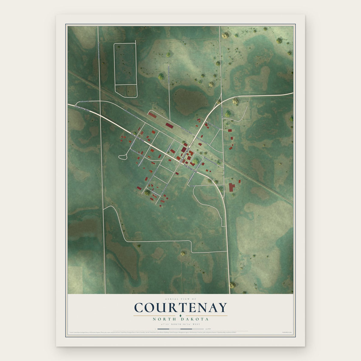 Courtenay, North Dakota map print, the full design