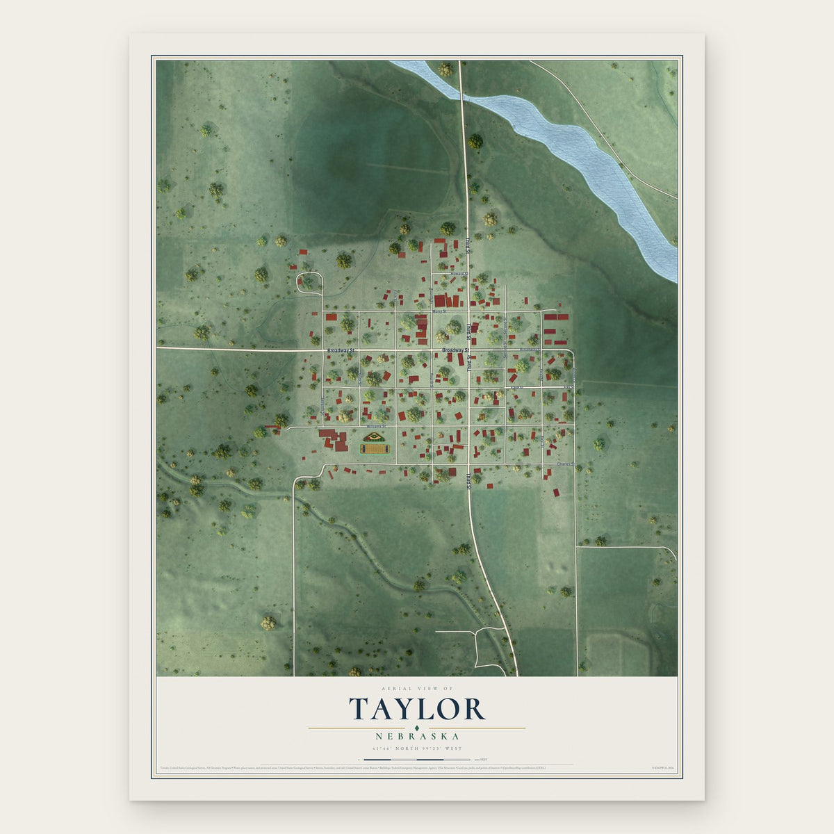Taylor, Nebraska map print, the full design