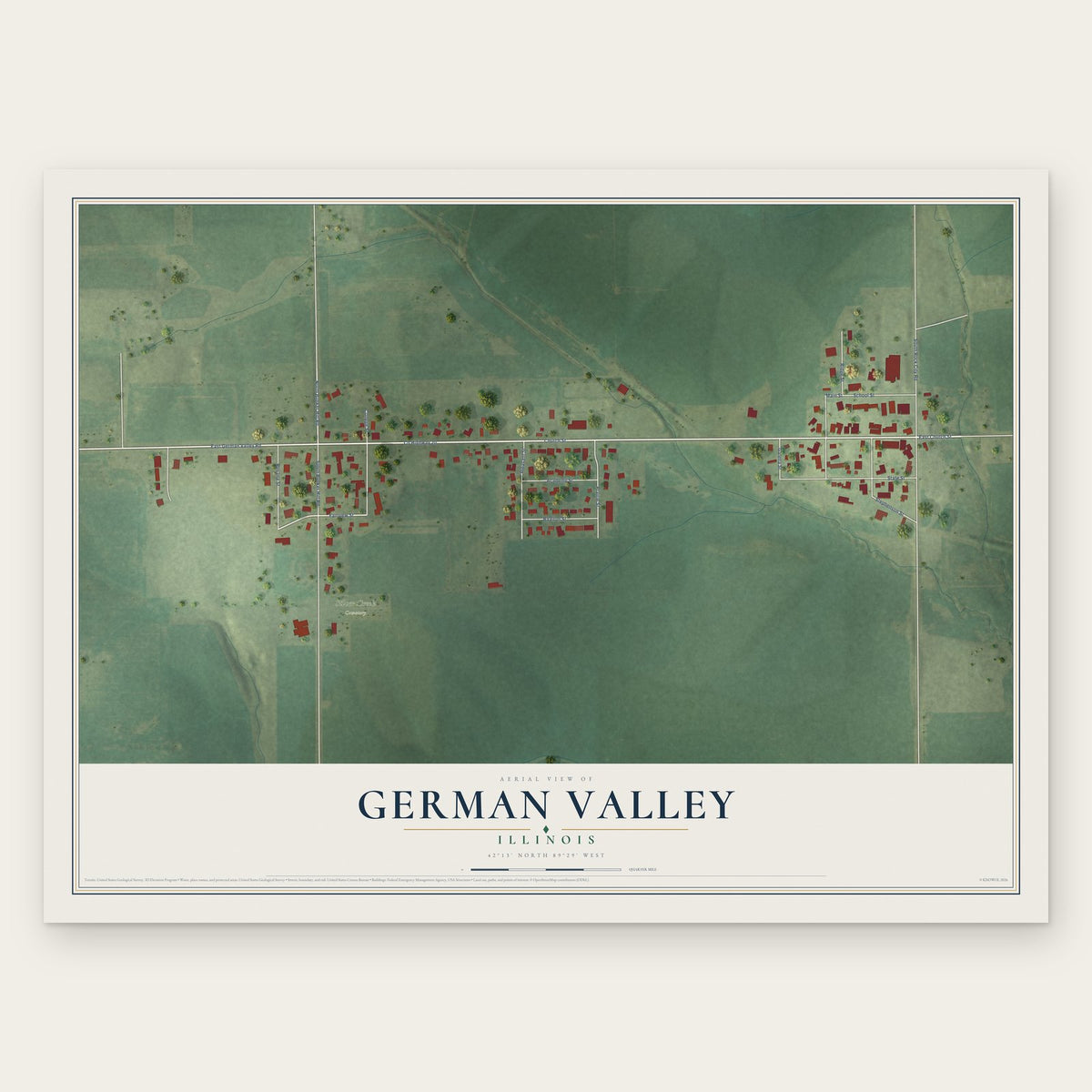 German Valley, Illinois map print, the full design
