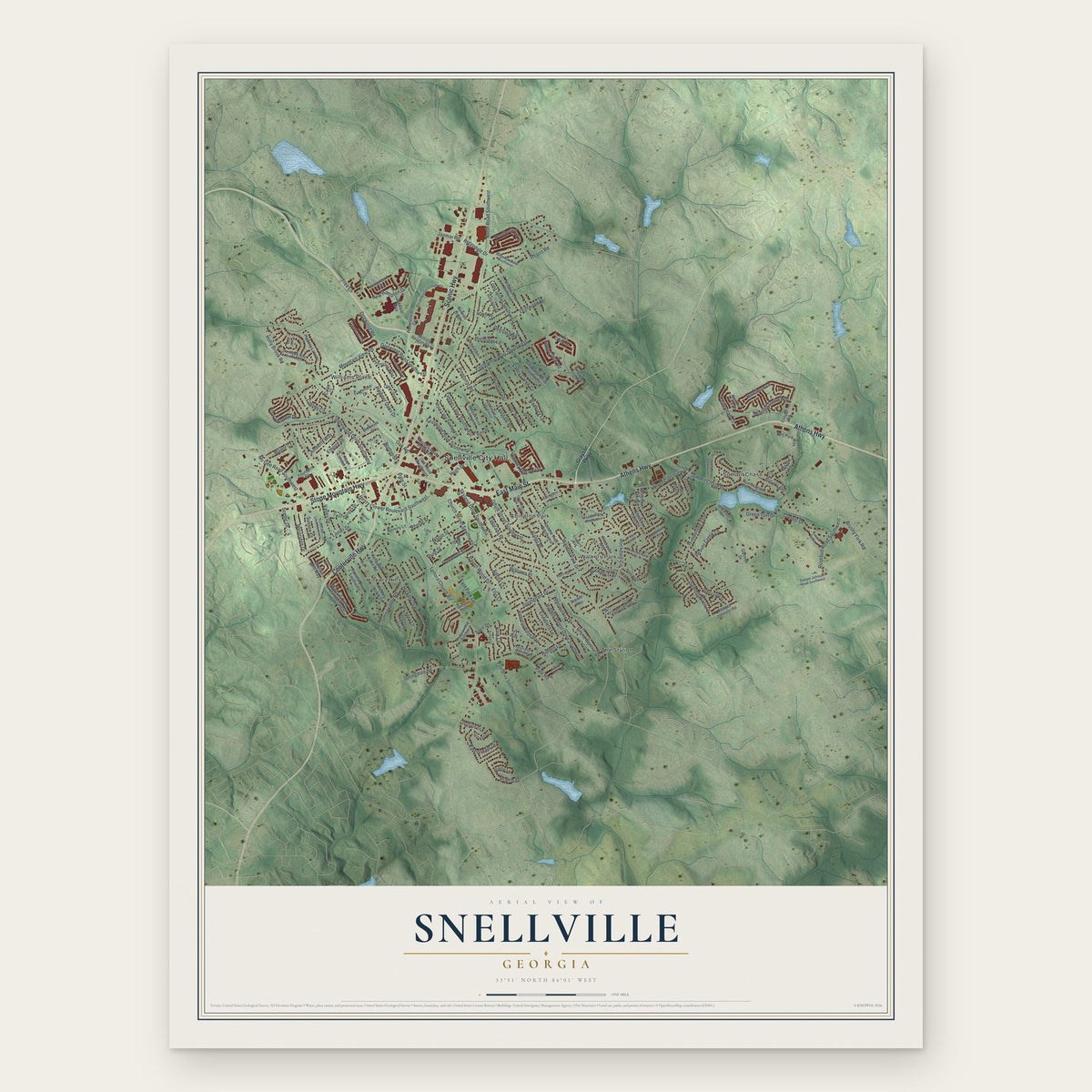 Snellville, Georgia map print, the full design