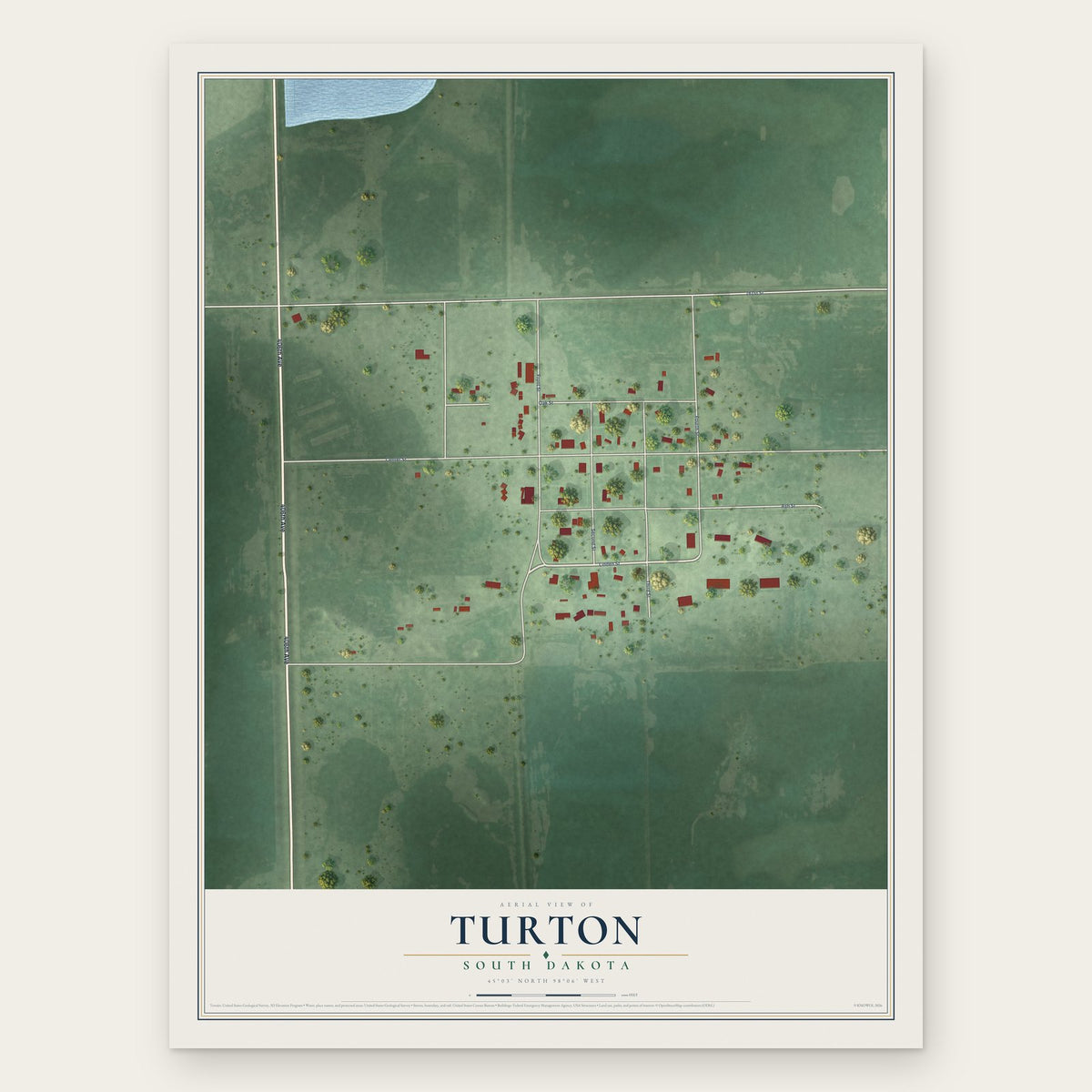 Turton, South Dakota map print, the full design