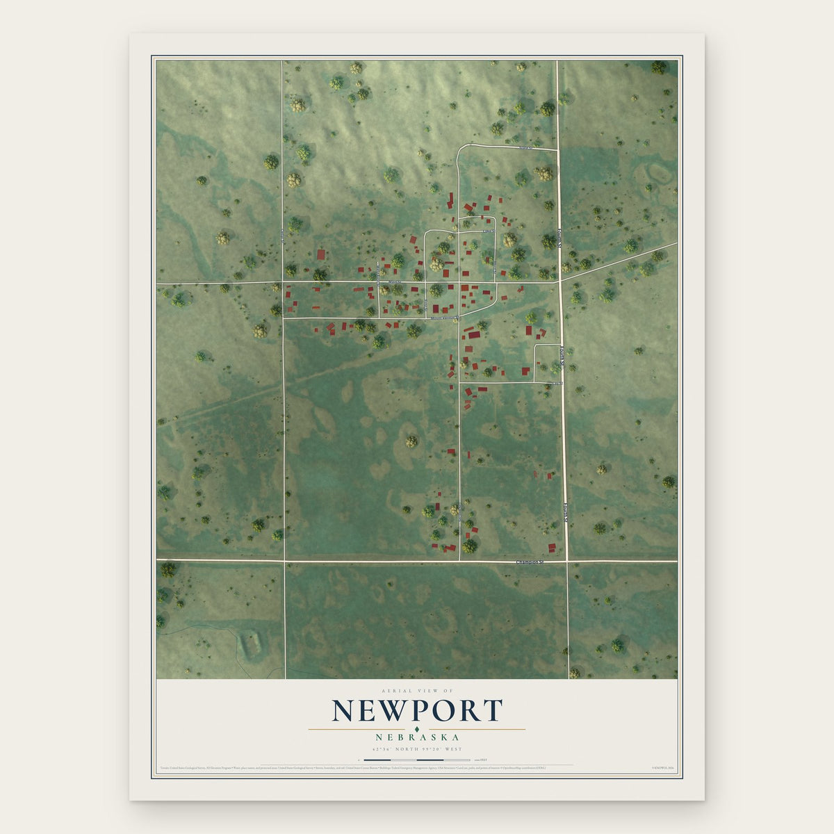 Newport, Nebraska map print, the full design