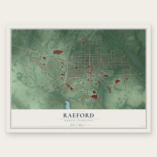 Raeford, North Carolina map print, the full design