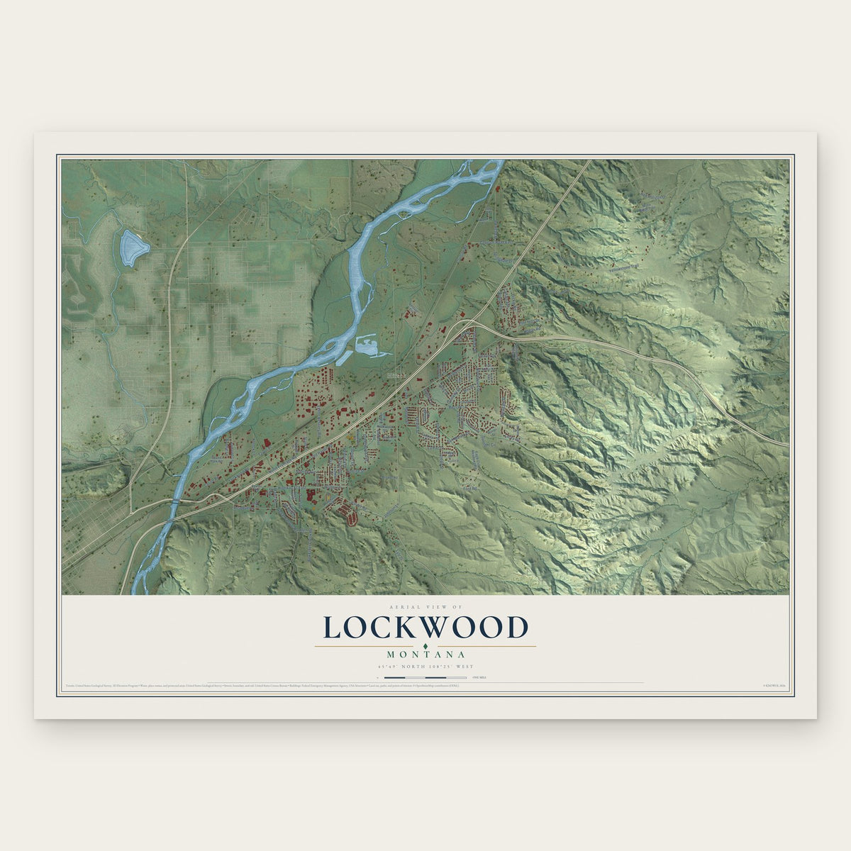 Lockwood, Montana map print, the full design